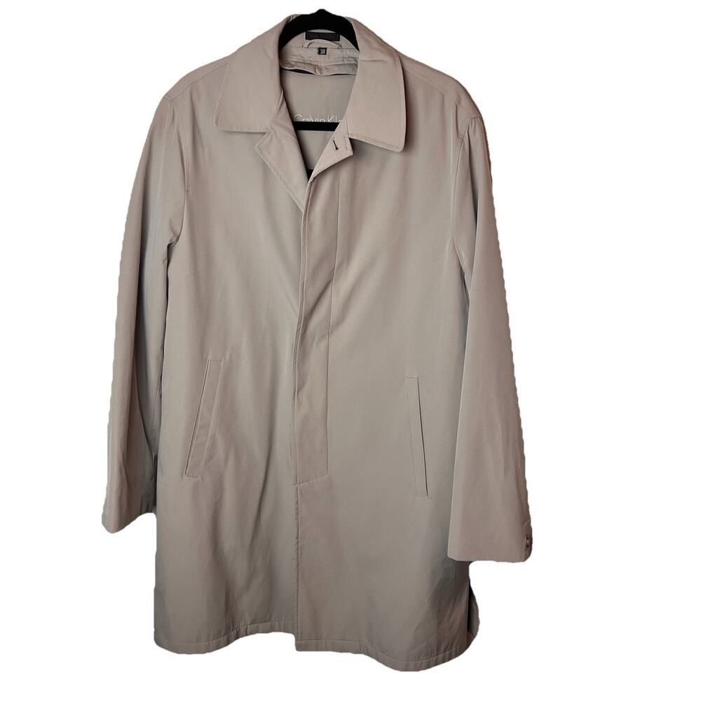 Calvin Klein Mens Tan Overcoat Lined Jacket 38R Wool Blend Classic Fit Zip